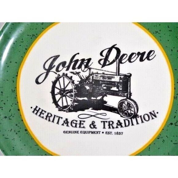 John Deere Heritage & Tradition 8-in Salad Plate Green Border Stoneware Gift NEW - Picture 2 of 3